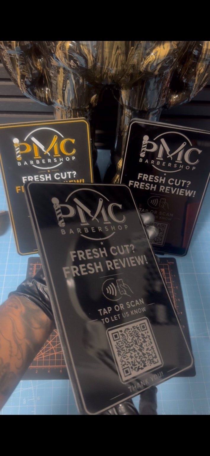 Custom acrylic LuxeStand produced for a barbershop