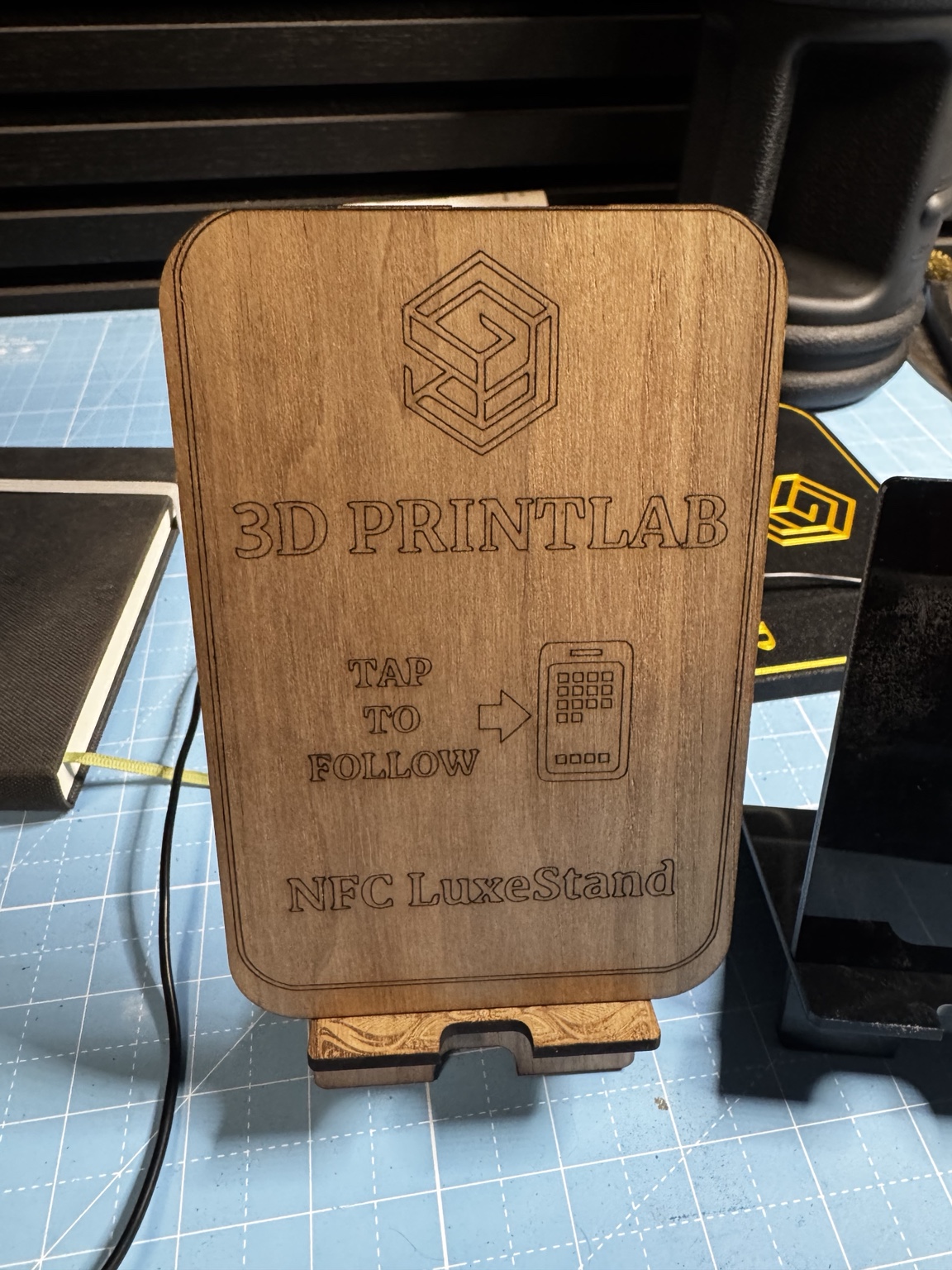 Laser-engraved wood LuxeStand